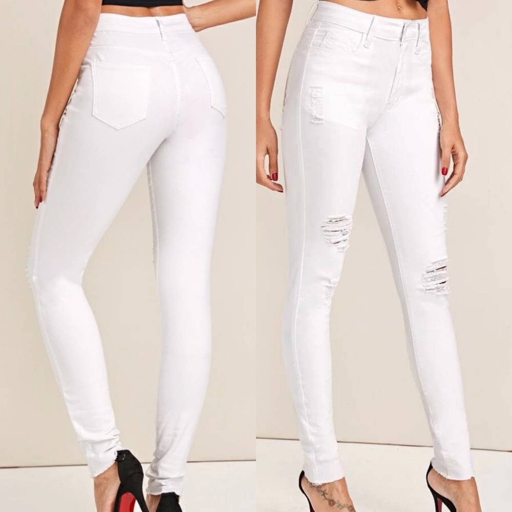 SKYLER✨ skinny distressed white denim jeans ripped - Picture 2 of 3